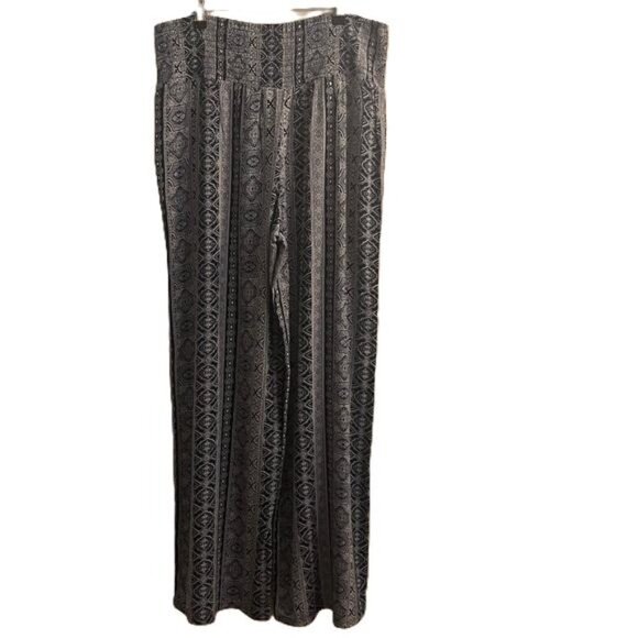 Womens XL Wide Leg Palazzo Pants Boho Geometric Print Elastic Waist - Picture 2 of 4